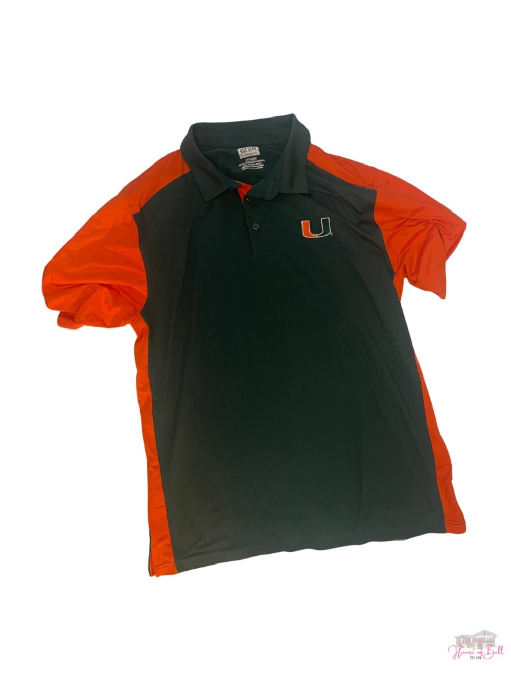 Miami Hurricanes Polo Shirt Box Seat NCAA Football Golf Green Orange XL
